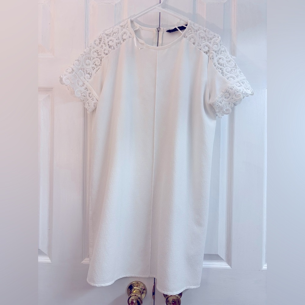 Zara Elegant White Lace Sleeve Dress